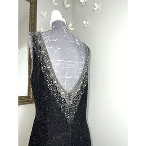 Frank Usher Gown Black Maxi Beaded Open Back – Size 14 – Formal/Gala